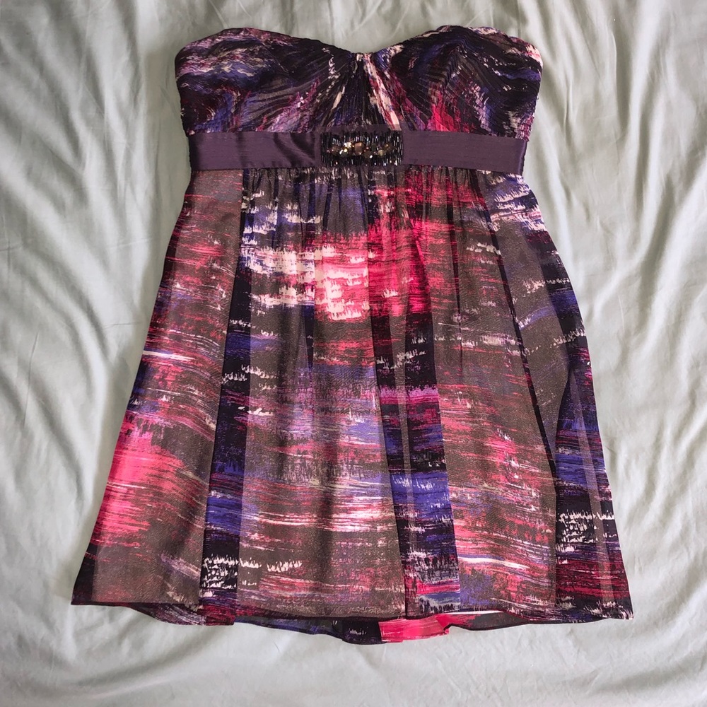 Beautiful BCBG purple printed/beaded dress
